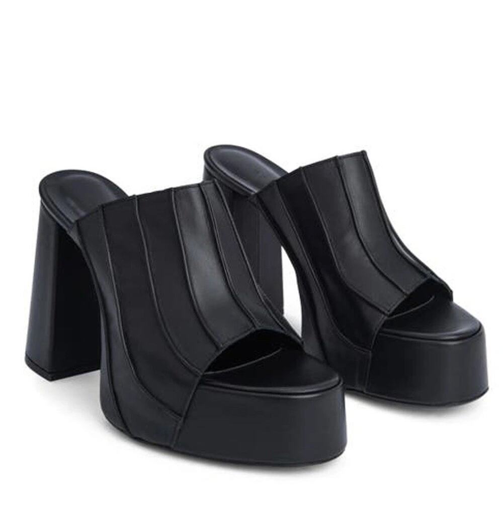 By Far Black Leather Platform Chunky Heel Brad Mule Sandals 37 / US 7 $595